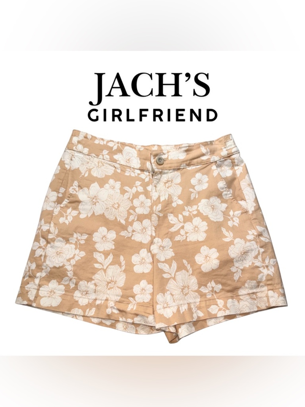 JACHS Girlfriend Cream White Floral Stretch Chino‎ Shorts Size S Preppy Casual